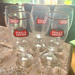 5 Stella Artois Gold Rim Chalices